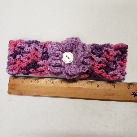 Woman's Handmade Crochet 2 Scrunchies and Flower Headband Purple Multicolor - Picture 8 of 11